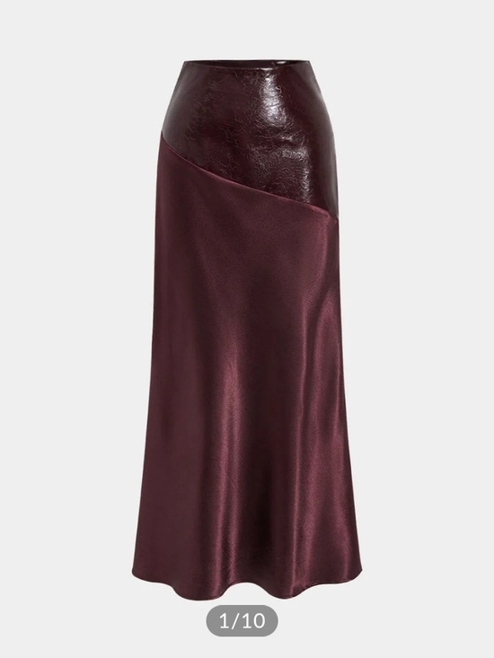 Commense Dresses & Skirts - NWT Commense Faux Leather Panel Asymmetric Satin Maxi Skirt, Large